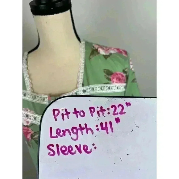 Joan Vass NWT Nightgown Green Pink Floral Buttons Pockets Long Lace M MSRP $58 - Picture 12 of 14